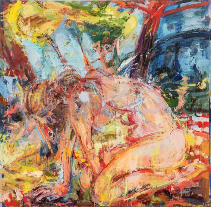 Spattery oil painting of a nude woman on her knees