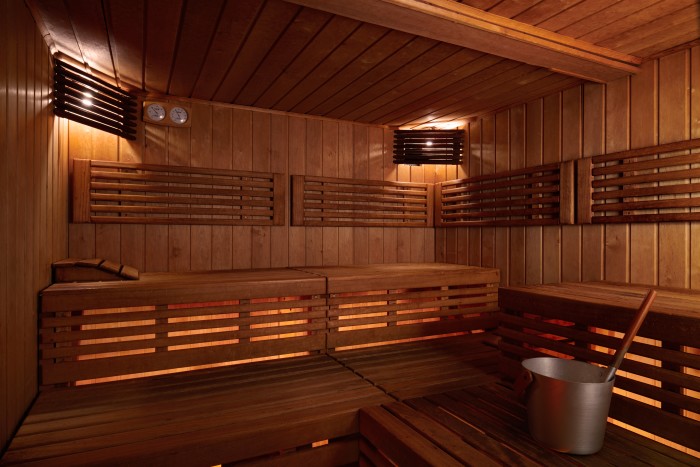 The hotel’s sauna, part of 1,000sq m of treatment and relaxation spaces