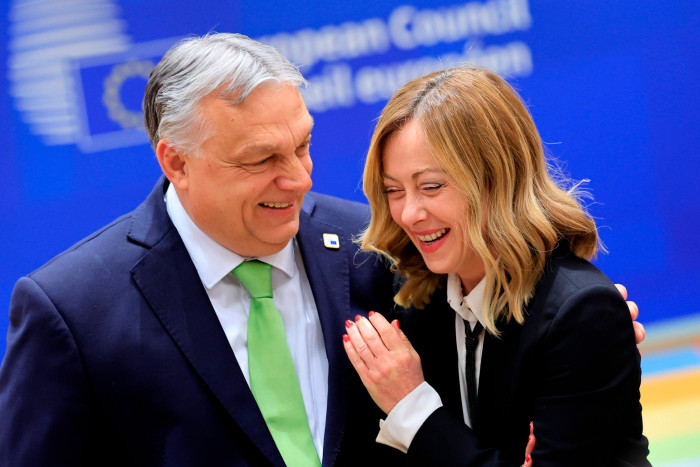 Right-wing leaders Giorgia Meloni and Viktor Orbán