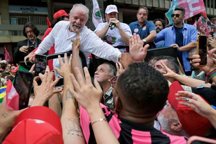 Luiz Inácio Lula da Silva greets supporters in the run-up to Brazil’s 2022 presidential election