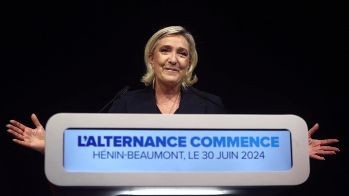 Marine Le Pen, the far-right Rassemblement National (National Rally - RN) party candidate