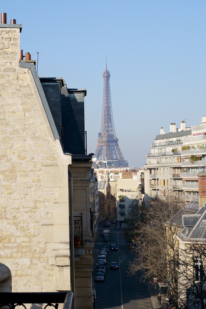 Views of the Eiffel Tower from Hôtel Beauregard