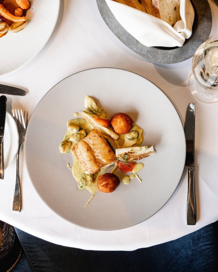 A creamy fish and potato dish at the hotel’s restaurant, Bacchus