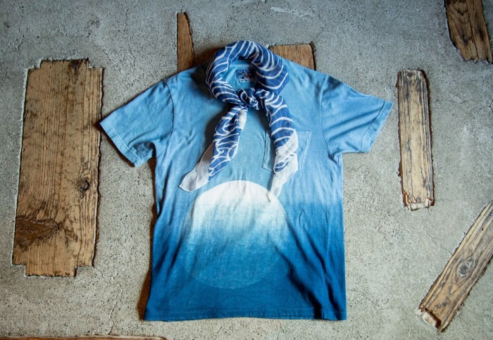 Blue Blue Japan itajime T-shirt, about £135, and example of silk-chiffon scarf