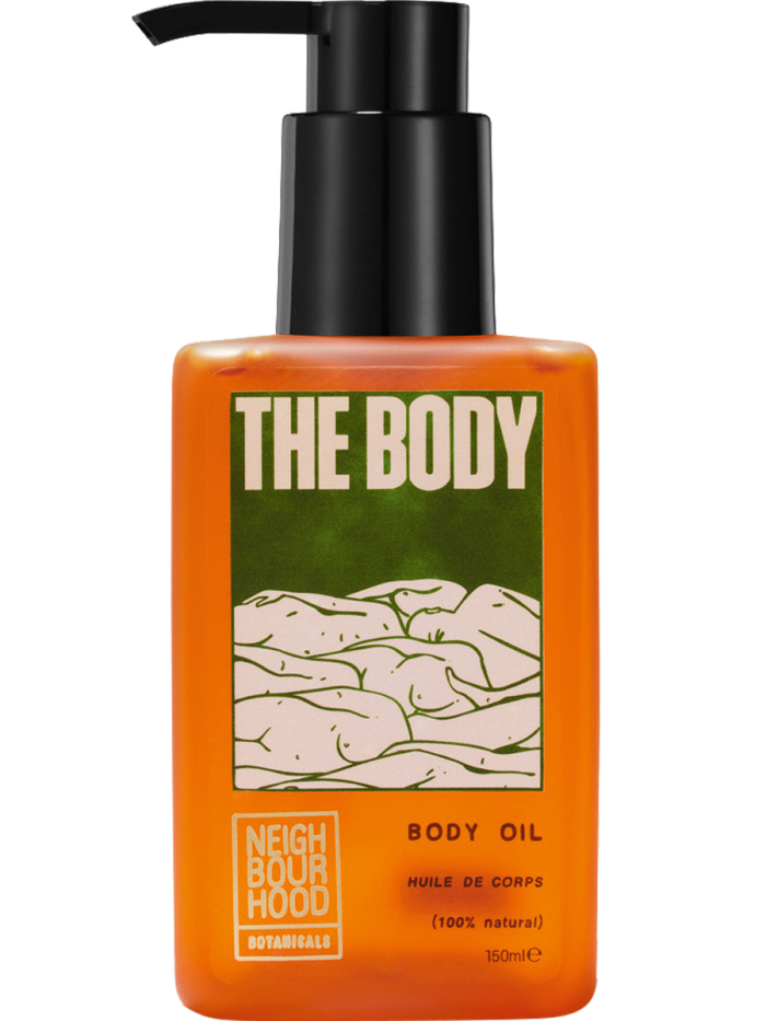 Neighbourhood Botanicals body oil, £31. Label designed by Joe Prytherch