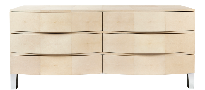 Custom Charles Burnand chest of drawers in bleached shagreen and nickel-plated brass for Robert Stilin
