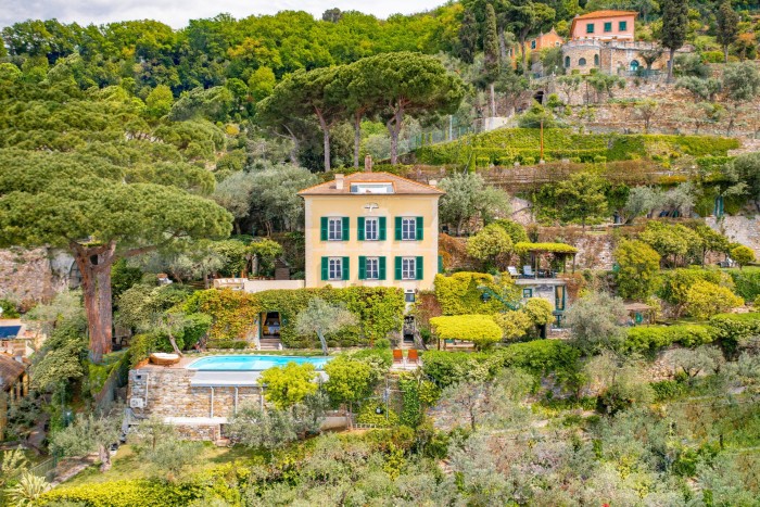 A hillside villa with green shutters and a pool in Camogli, Liguria, €3.95mn