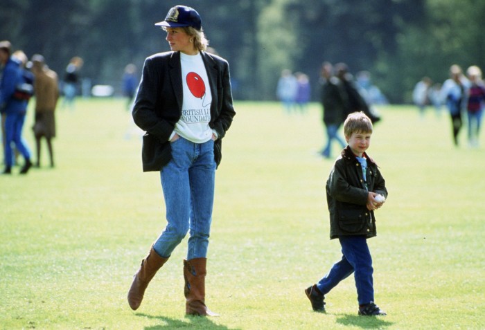 Diana, Princess of Wales, and Prince William at the Guards Polo Club, 1988. The Princess’s charity sweatshirt has been reissued by Asthma+Lung UK
