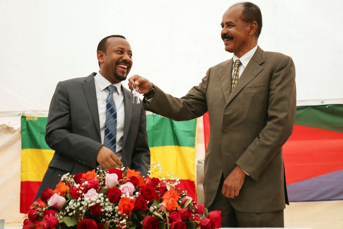 In 2018, Abiy Ahmed, left, made peace with Etritrean President Isaias Afewerki, whose forces have been accused of atrocities in the Tigray conflict