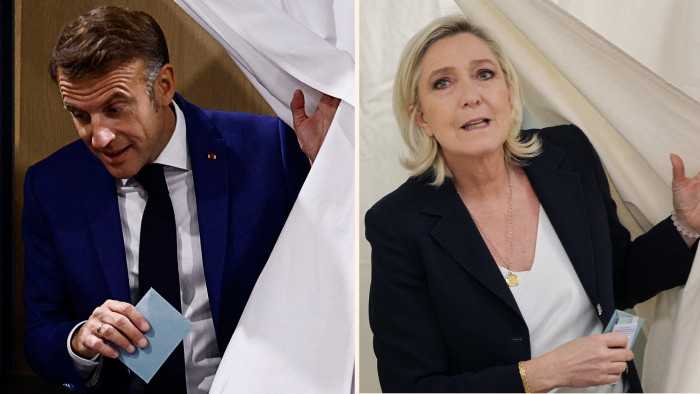 President Emmanuel Macron (left) and Marine Le Pen  (right) vote in the snap election