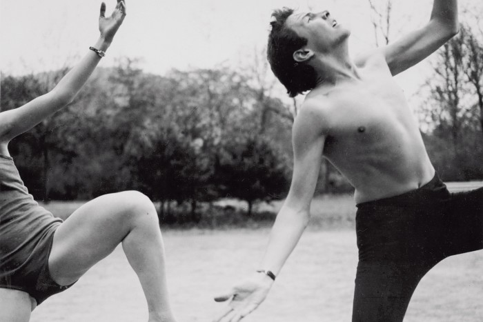 Robert Rauschenberg and Elizabeth Jennerjahn dancing at Black Mountain College, c1951