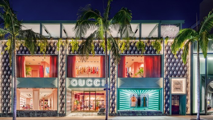 The Beverly Hills Gucci store, with Gucci Osteria on its roof