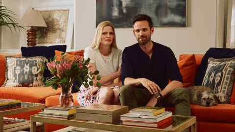 Lara Stone and her husband David Grievson in their London home