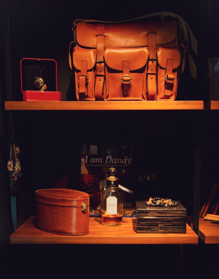 A leather bag made in collaboration with Rimowa, plus jewellery boxes and a bottle of Penhaligon’s scent