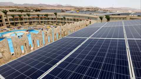 solar cells on the rooftop of a hotel in Sharm el-Sheikh