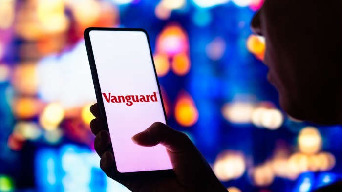The word Vanguard on a smartphone