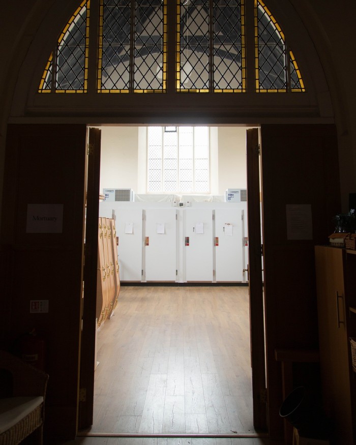 A look through the doorway into the mortuary at Lambeth Cemetery’s Old Chapel