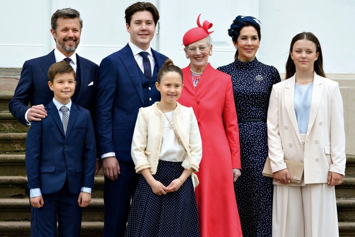 Frederik and Mary with Queen Margrethe II and their children (from left) Prince Vincent, Prince Christian, Princess Josephine and Princess Isabella
