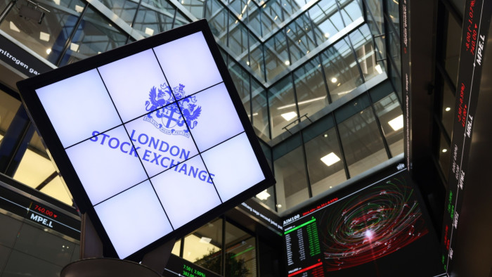 The logo of London Stock Exchange Group in the company’s office atrium