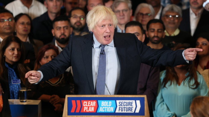Boris Johnson at a rally in London on Tuesday evening 
