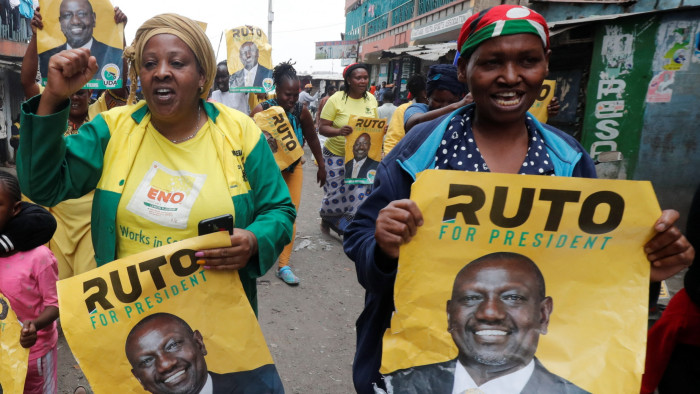 William Ruto’s supporters celebrate the supreme court’s decision in Nairobi on Monday
