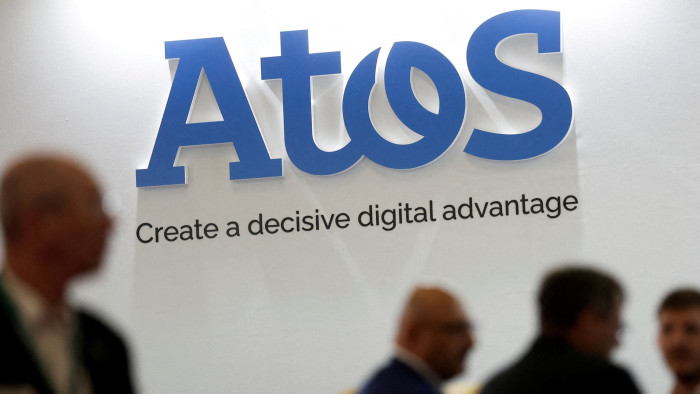 The logo of Atos on display at a security exhibition in France