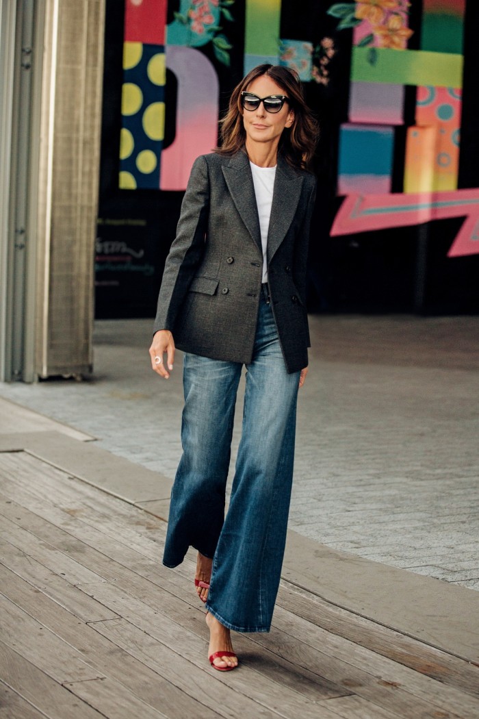 Alison Loehnis pairs a Prada blazer with Mother jeans and a Saint Laurent T-shirt