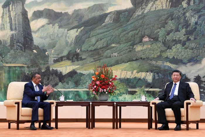 WHO director-general Tedros Adhanom Ghebreyesus meets Xi Jinping in Beijing in January. Mr Xi said China would back an 'objective and impartial' WHO review, but only after the crisis passes and if it does not focus solely on China 