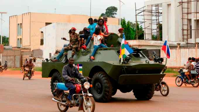 A Russian armoured vehicle being delivered to the Central African Republic