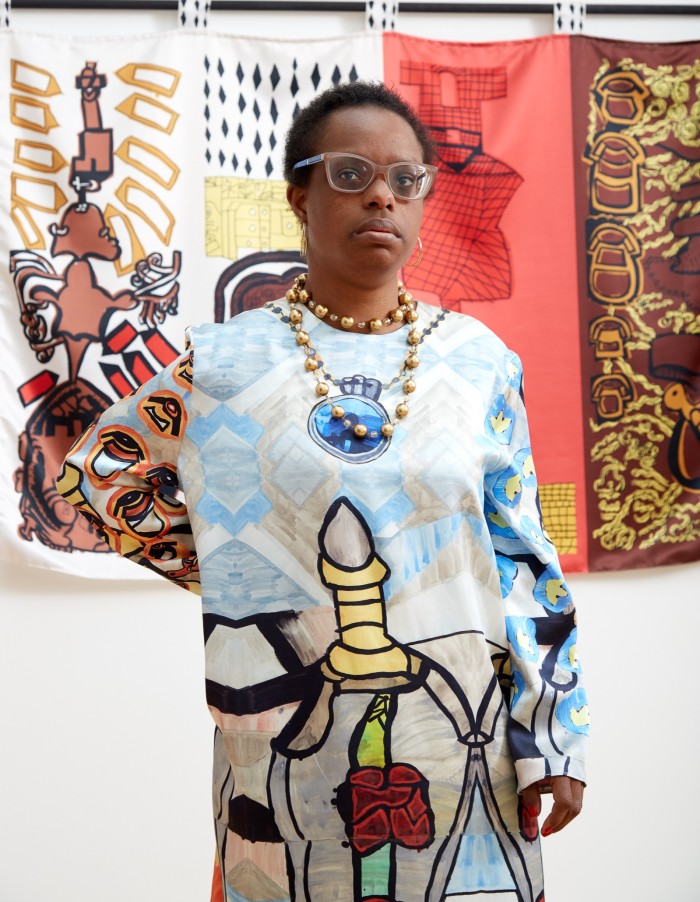 Ntiense Eno-Amooquaye at her 2021 installation Art Deco Zebra Crossing 