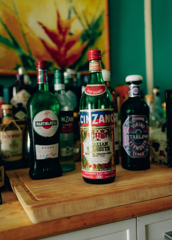 His collection of modern and vintage vermouths 