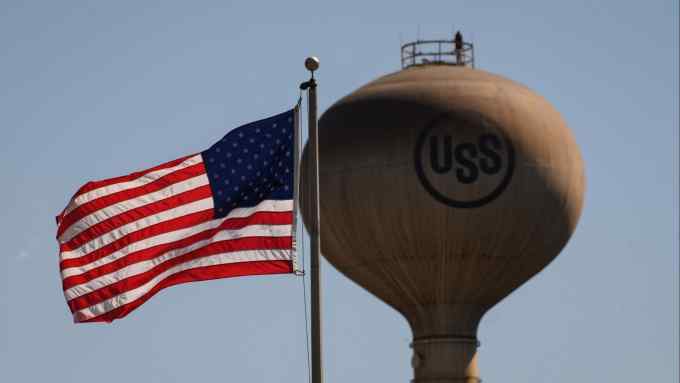 A US flag near the USS steelworks in Braddock, Pennsylvania