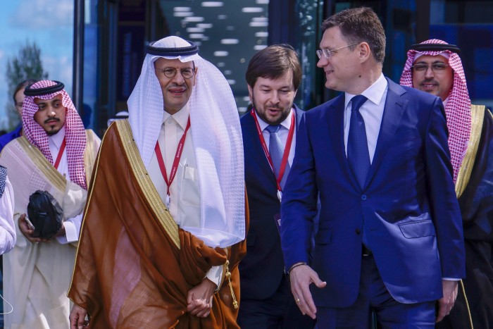 Abdulaziz bin Salman al-Saud, Saudi Arabia’s energy minister, and Alexander Novak, Russia’s deputy prime minister. The US accused Saudi Arabia of siding with Russia after it decision to cut oil supply 