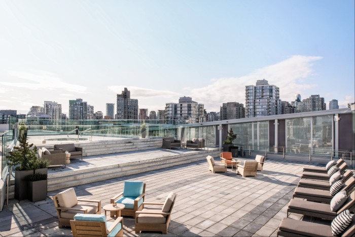 The complex’s rooftop deck and whirlpool