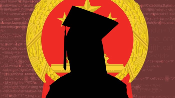 Montage of student wearing mortar board against Chinese flag