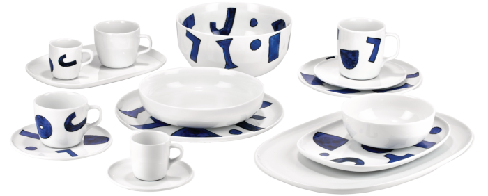 Alessi Itsumo-Yunoki ware tableware set, embellished with a pattern by Samiro Yunoki