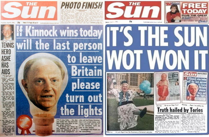 The front cover of the Sun after John Major’s victory in 1992
