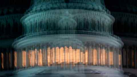 A view of the US Capitol Building, photographed using a motion blur technique