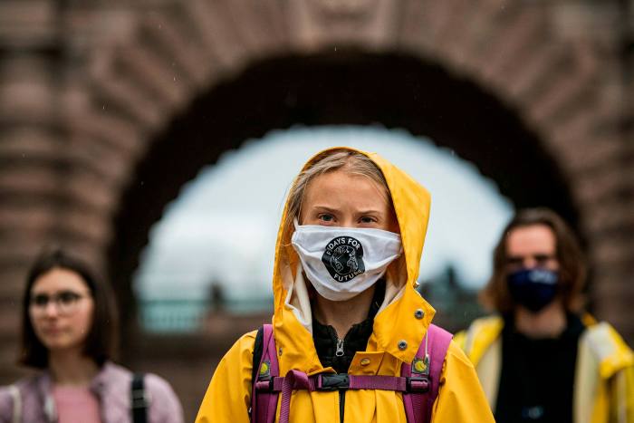 Swedish climate activist Greta Thunberg protests in front of the Swedish Parliament Riksdagen in Stockholm