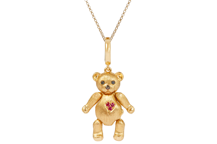 Annoushka gold, ruby and black diamond Mythology Teddy Bear locket charm