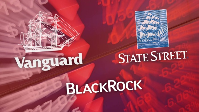 Montage of Vanguard, State Street and BlackRock logos