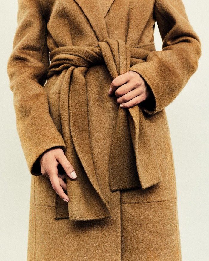 Hermès combed cashmere/mohair Crombie coat with integrated wool flannel double scarf, £3,400