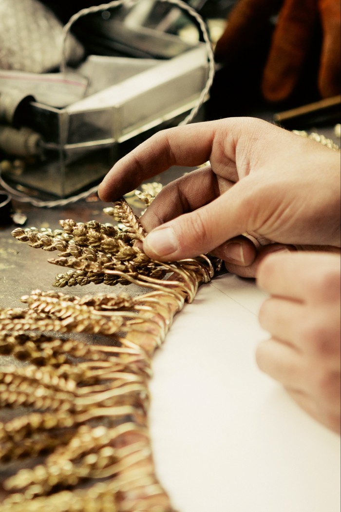 Creating the Goossens gold-plated brass Wheat mirror, with its 100 ears of wheat, £14,500