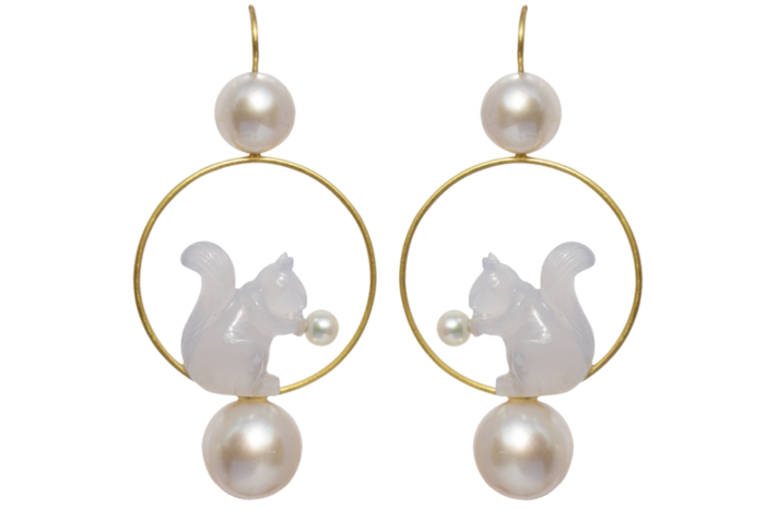 Her gold, pearl and chalcedony Marie-Hélène de Taillac earrings, €8,350