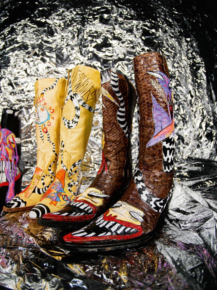 From left: Westweaves vintage-leather Time Travel boots, £200, and Power of Positivity boots, £190