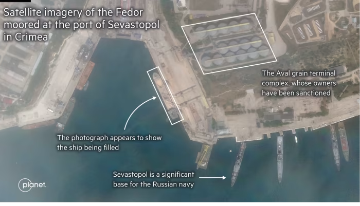 Satellite imagery showing Russian ships moored at Sevastapol in Crimea
