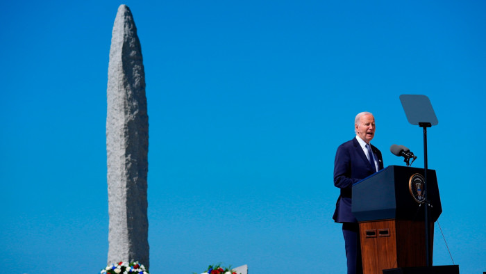 President Joe Biden on Pointe du Hoc