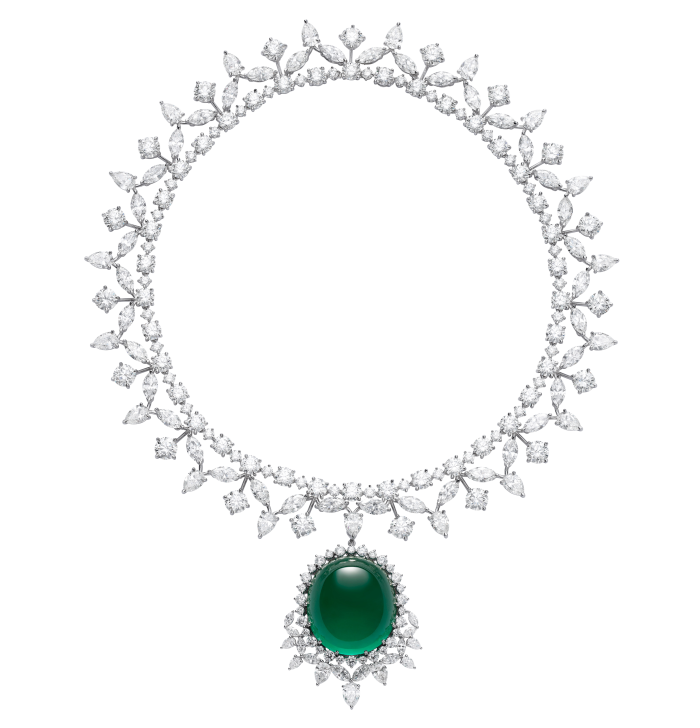 Chopard necklace from The Red Carpet collection in ethical Fairmined-certified 18-carat white gold featuring an emerald cabochon