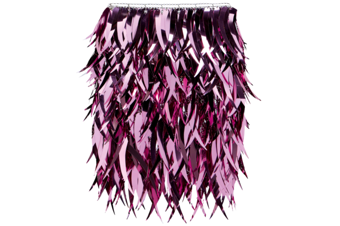 Rabanne feather-sequin miniskirt, £2,430, mytheresa.com