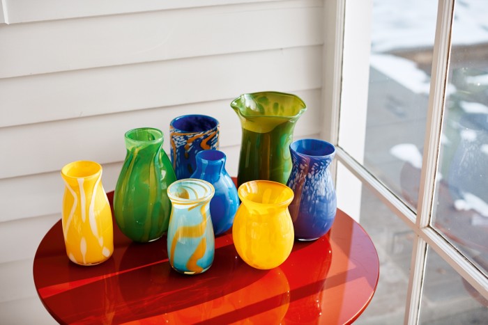 Handblown glass vases by Gordon’s husband, Paul Arnhold